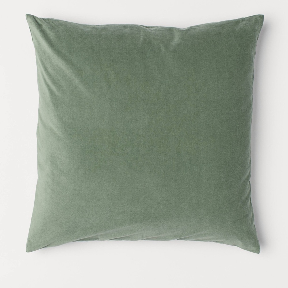 H&M Light Sage Green Velvet Pillow Cover 20x20 100% Cotton Square Cushion